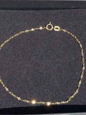 10K Solid Gold Mirror Link Bracelet 6.5 inch 1.3mm Diamond Cut Real Gold